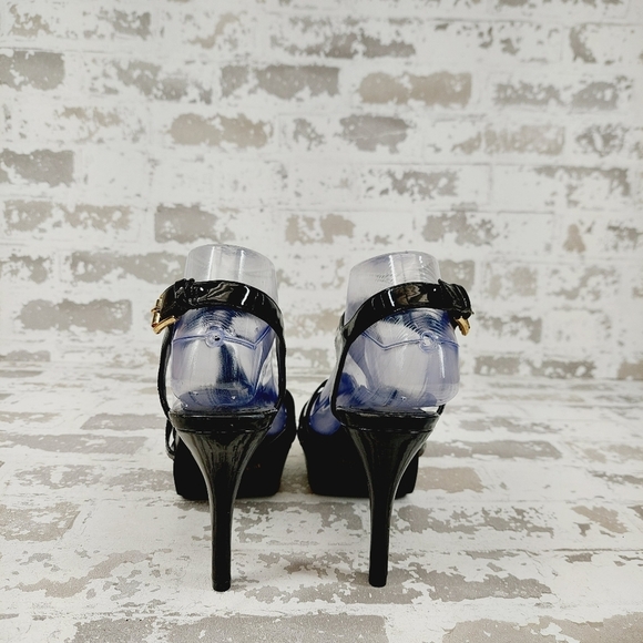 BCBGeneration Preize Black Patent Faux Leather Slingback Heeled Sandals B397 - Picture 5 of 10